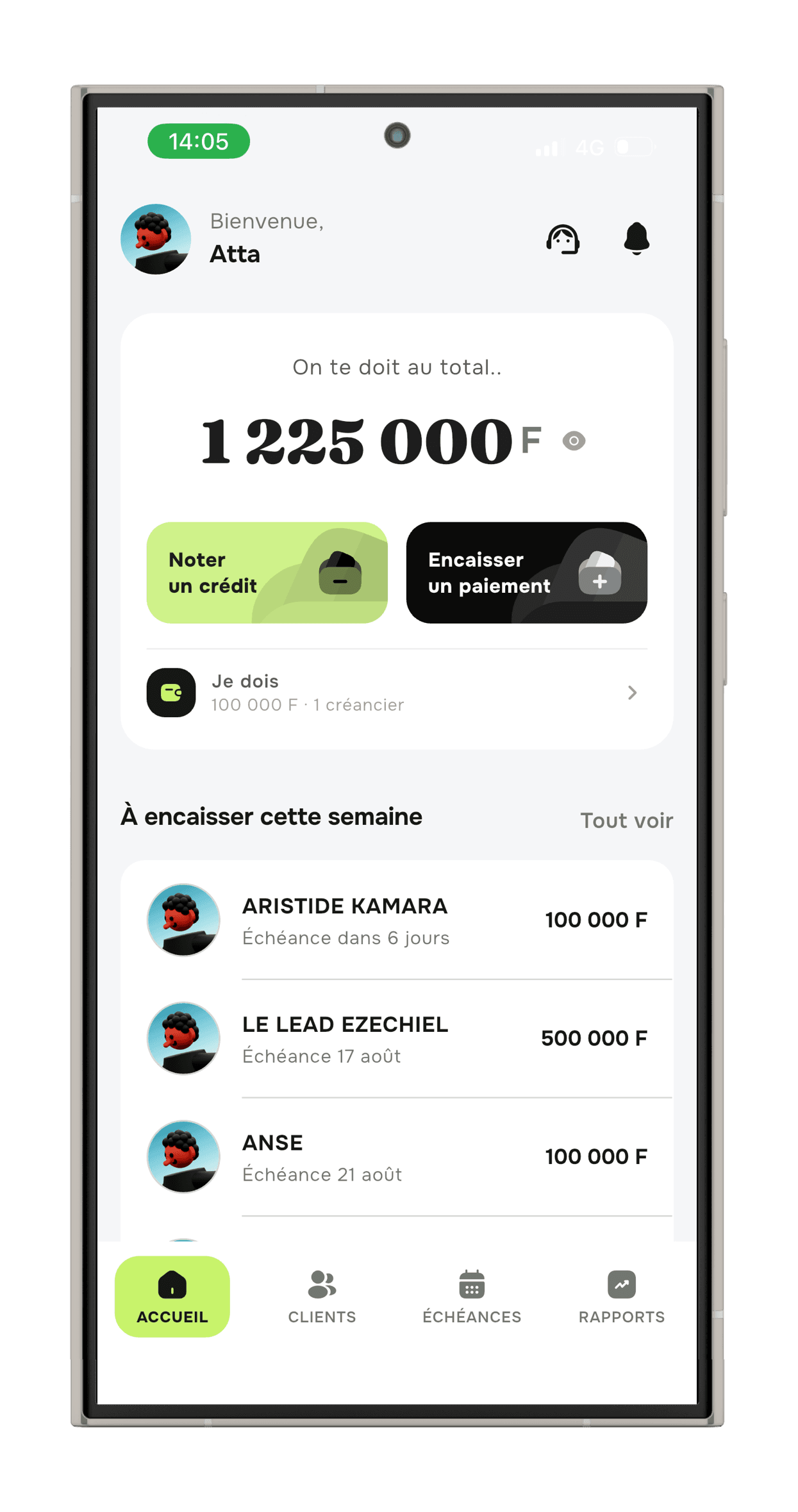 Écran d’accueil de l’application Souga app